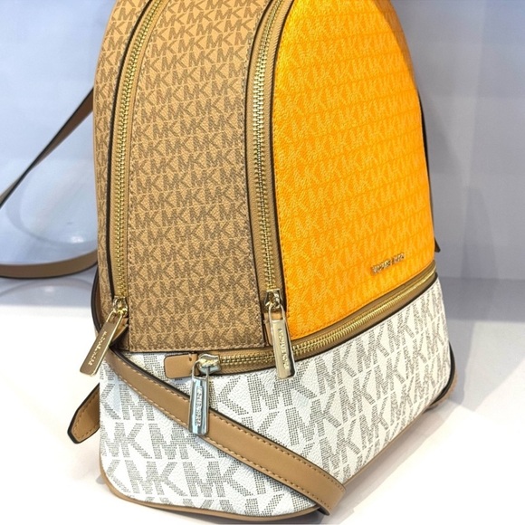 Michael Kors Rhea Medium Color-Block Signature Logo Backpack Pop Orange Multi - Picture 6 of 10